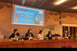 Panel briefing the CEDAW Committee - Amy Bergquist is far right and Sunny Jacobs is 2nd from right